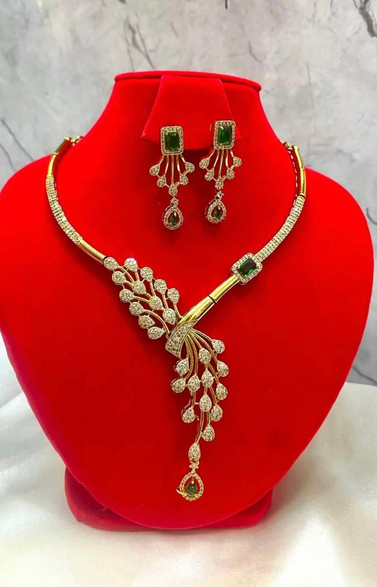 Mayur green stone AD Set